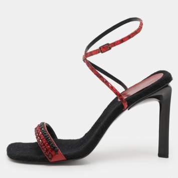 Pre Owned Sergio Rossi Red Leather and Python Ankle Strap Sandals Size 40