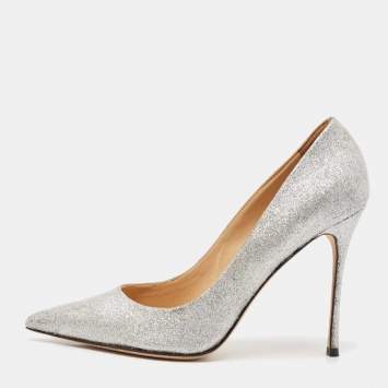 Pre Owned Sergio Rossi Silver Glitter Leather Godiva Pumps Size 39