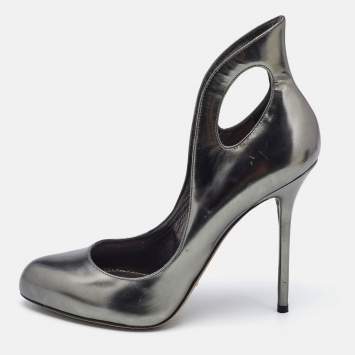 Pre Owned Sergio Rossi Metallic Leather Oblo Cut Out Pumps Size 38