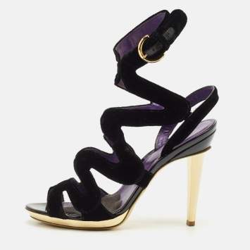 Sergio Rossi Black Velvet Strappy Sandals Size 38.5