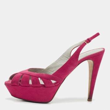 Sergio Rossi Pink Suede Platform Slingback Sandals Size 38