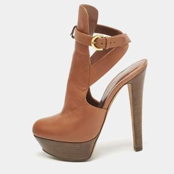 Sergio Rossi Brown Leather Cross Strap Booties Size 37
