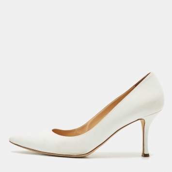 Pre Owned Sergio Rossi White Leather Pointed Toe Pumps Size 40