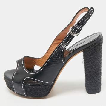 Sergio Rossi Black Leather Open Toe Slingback Espadrille Sandals Size 37