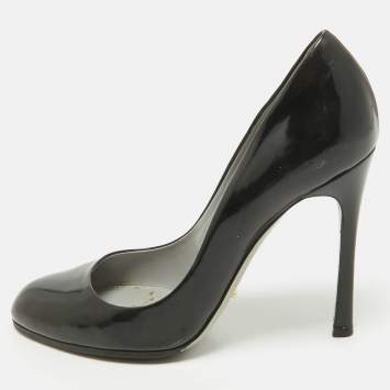 Sergio Rossi Black Patent Leather Round Toe Pumps Size 40