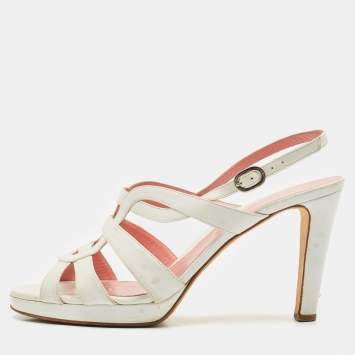 Pre Owned Sergio Rossi White Leather Slingback Sandals Size 40.5