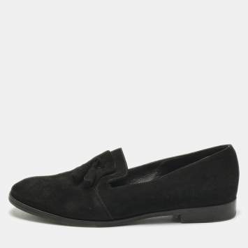Pre Owned Sergio Rossi Black Suede Tassel Smoking Slippers Size 36.5