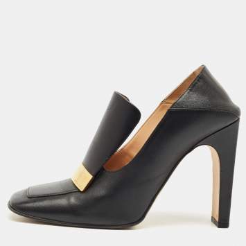 Sergio Rossi Black Leather Block Heel Square Toe Mules Size 41 