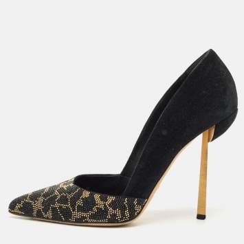 Sergio Rossi Black Suede Crystal Embellished Pointed Toe  Pumps Size 39