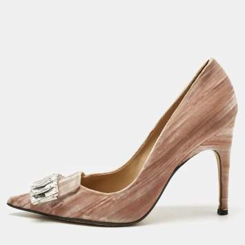 Sergio Rossi Beige Velvet SR1 Crystals Pumps Size 38.5