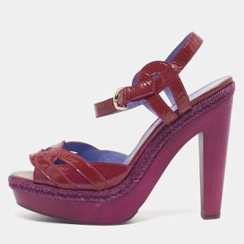 Pre Owned Sergio Rossi Purple Patent Leather Wooded Platform Sandals Size 41