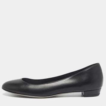 Pre Owned Sergio Rossi Black Suede Round Toe Ballet Flats Size 37