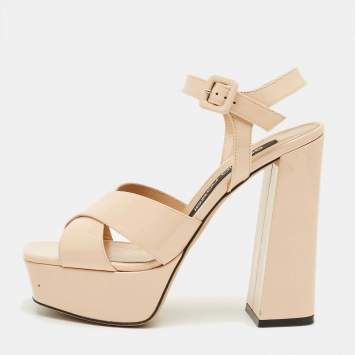 Pre Owned Sergio Rossi Beige Patent Leather Crisscross Ankle Strap Sandals Size 37