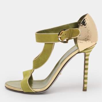 Pre Owned Sergio Rossi Green Suede Ankle Strap Sandals Size 38