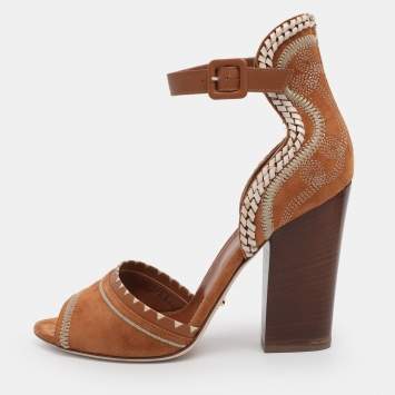 Pre Owned Sergio Rossi Brown Suede Ankle Strap Sandals Size 38