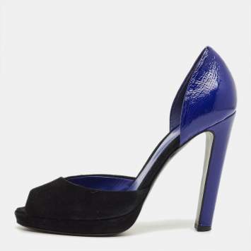 Pre Owned Sergio Rossi Blue/Navy Blue Suede and Leather Cut Out Pumps Size 38