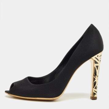 مملوكة مسبقًا Sergio Rossi Black Fabric Peep Toe Pumps Size 41