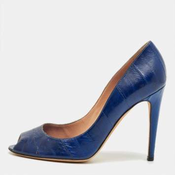 Pre Owned Sergio Rossi Blue  Eel Leather Round Toe Pumps Size 40