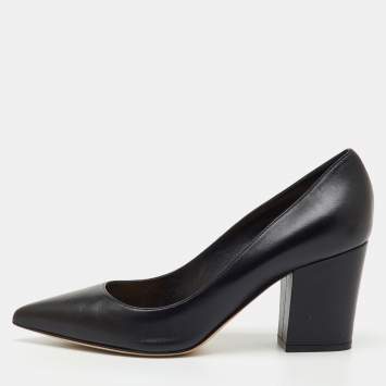مملوكة مسبقًا Sergio Rossi Black Leather Pointed Toe Block Heel Pumps Size 41