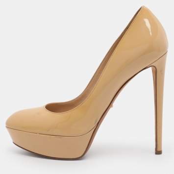 Pre Owned Sergio Rossi Size 39 Beige Patent Leather Platform Pumps