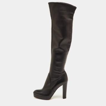 مملوكة مسبقًا Sergio Rossi Size 36.5 Black Leather Platform Knee Length Boots