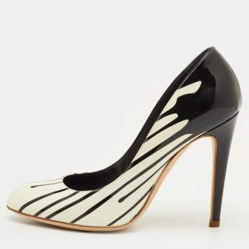 مملوكة مسبقًا Sergio Rossi Size 37 White/Black Patent Leather Drip Paint Pumps