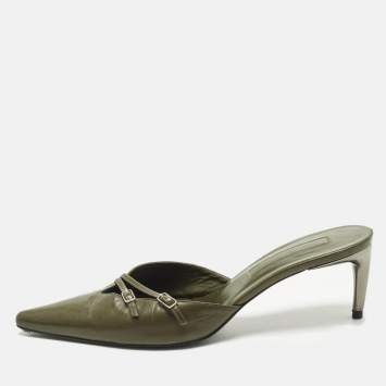 مملوكة مسبقًا Sergio Rossi Size 40 Green Leather Pointed Toe Mules