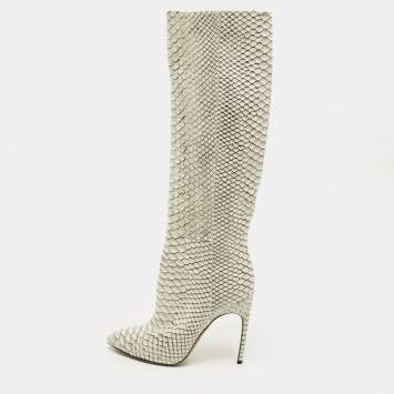 مملوكة مسبقًا Sergio Rossi Size 39 Grey Python Leather Knee Length Boots