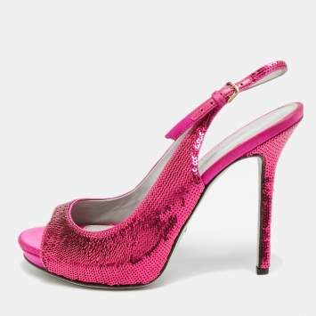 Pre Owned Sergio Rossi Size 37 Pink Satin and Sequins Ankle Strap Sandals