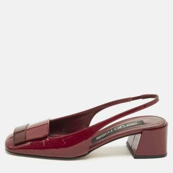 مملوكة مسبقًا Sergio Rossi Size 37 Burgundy Patent Leather Slingback Pumps