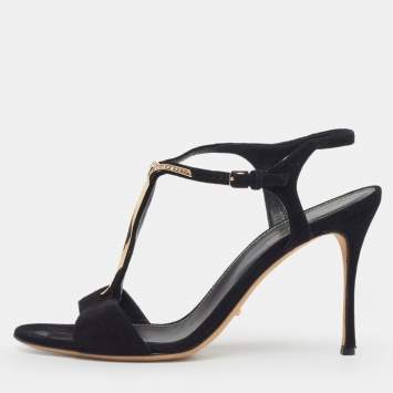 مملوكة مسبقًا صندل بلاكب طراز تي وخامة معدنية سيبيرجيو روسي أسود/ذهبي منصبة مقاس 40