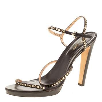 Pre Owned Sergio Rossi Brown Studded Strappy Leather Open Toe Platform Sandals Size 40.5