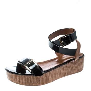 Pre Owned Sergio Rossi Black/Brown Leather Ankle Strap Wedge Sandals Size 40