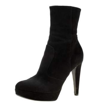 Pre Owned Sergio Rossi Black Suede Platform Ankle Boots Size 36.5