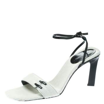 Pre Owned Sergio Rossi White Pony Hair Ankle Wrap Sandals Size 38.5