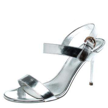 Pre Owned Sergio Rossi Metallic Silver Open Toe Ankle Strap Sandals Size 37