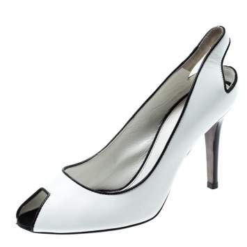 مملوكة مسبقًا Sergio Rossi Monochrome Leather Peep Toe Slingback Sandals Size 38