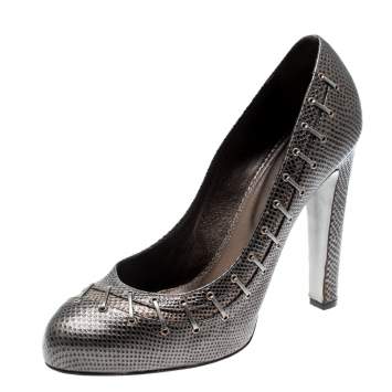 Pre Owned Sergio Rossi Metallic Grey Textured Leather Pumps Size 40