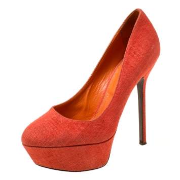 Pre Owned Sergio Rossi Orange Canvas Platform Pumps Size 36.5