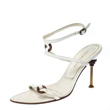 Pre Owned Sergio Rossi White Leather Ankle Strap Sandals Size 36.5