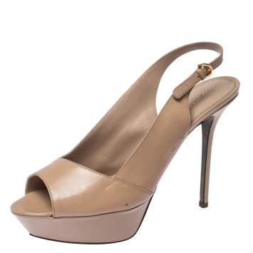 Pre Owned Sergio Rossi Beige Patent Leather Peep Toe Ankle Strap Platform Sandals 42