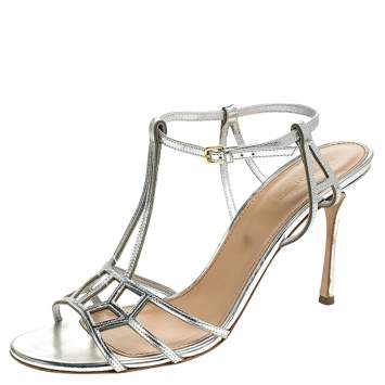 مملوكة مسبقًا Sergio Rossi Metallic Silver Strappy Sandals Size 40