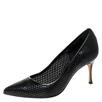 Pre Owned Sergio Rossi Black Lazer Cut Patent Leather Pointed Toe Pumps Size 36