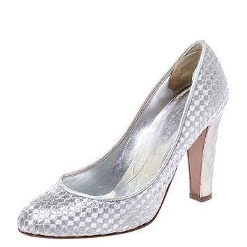 Pre Owned Sergio Rossi Silver Metallic Holographic Leather Pumps Size 37