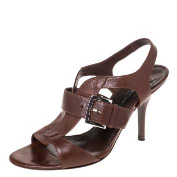 Pre Owned Sergio Rossi Brown Leather Buckle Detail Strappy Open Toe Sandals Size 38