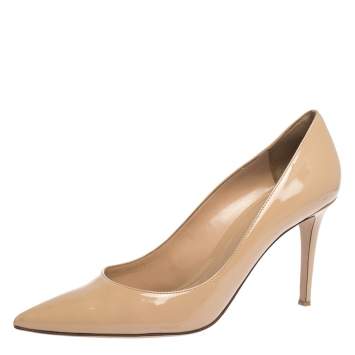 Pre Owned Sergio Rossi Beige Patent Leather Pointed Toe Pumps Size 41