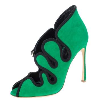 Pre Owned Sergio Rossi Green Suede Lagoon Cut Out Pumps Size 38