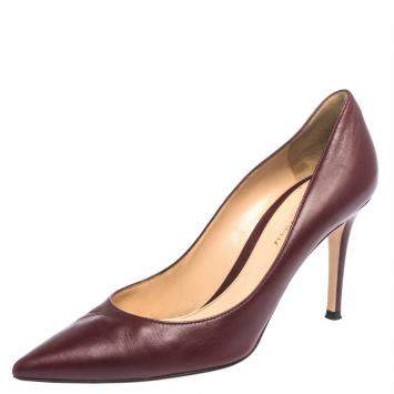 Pre Owned Sergio Rossi Burgundy Leather Pointed Toe Pumps Size 39