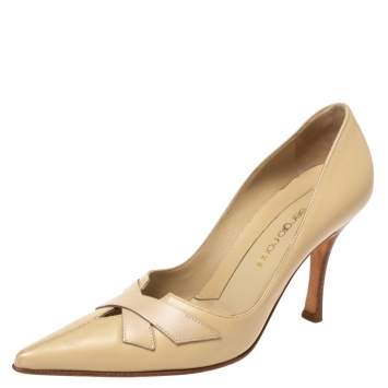 Pre Owned Sergio Rossi Beige Leather Pointed Toe Pumps Size 36