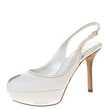 Pre Owned Sergio Rossi White Leather Peep Toe Platform Slingback Sandals Size 36